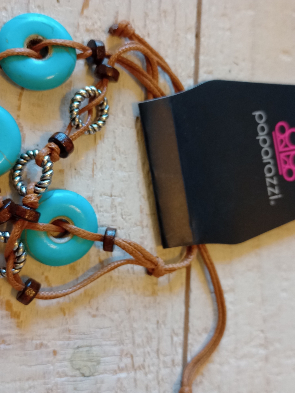 Paparazzi Turquoise Donut Pendant Necklace with Brown Cord